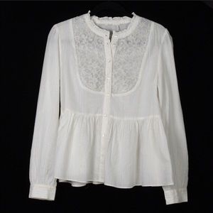 Anthropologie Floreat white & gold stitched top